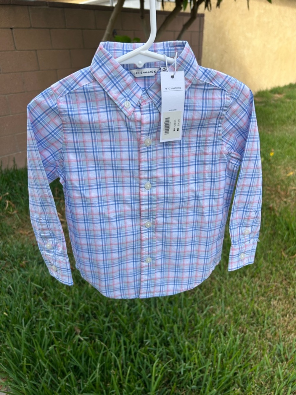 Janie and Jack Light Blue & Pink Plaid Button-Down Shirt